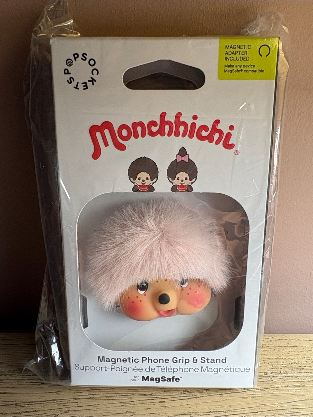 PopSockets x Monchhichi Pink Fuzzy Phone Grip